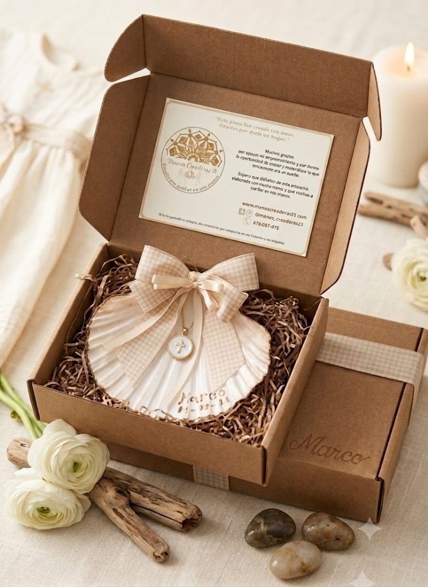 Concha Bautismal Personalizada · Lazo Liso